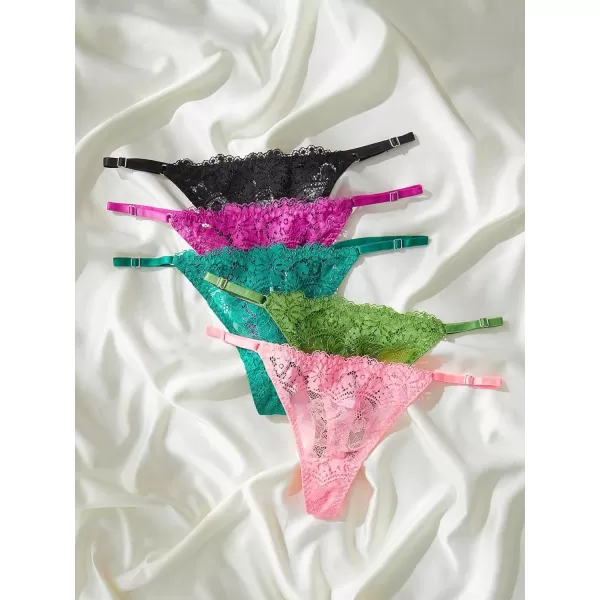 SweatyRocks Women's 5pack Floral Lace Adjustable Low Rise Comfy Underwear Thongs Panty Sets