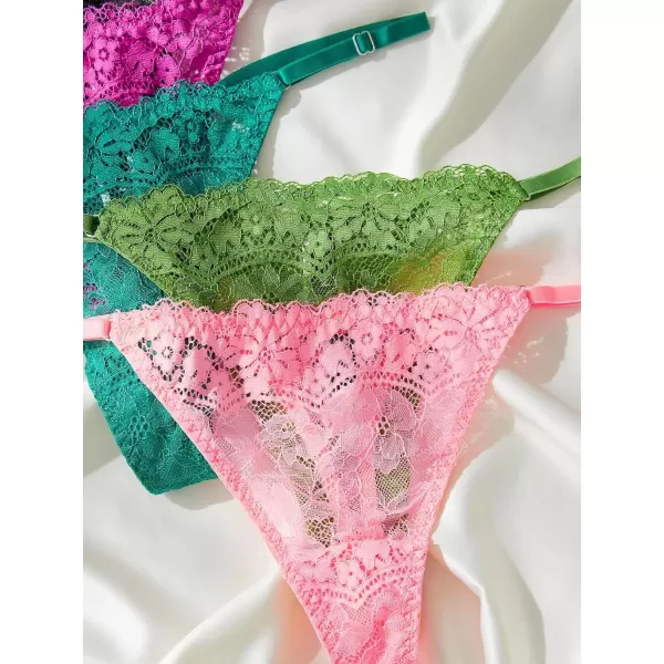 SweatyRocks Women's 5pack Floral Lace Adjustable Low Rise Comfy Underwear Thongs Panty Sets