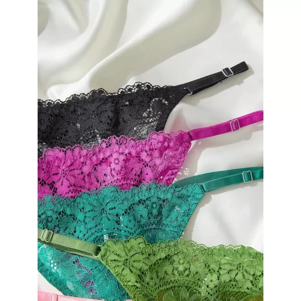SweatyRocks Women's 5pack Floral Lace Adjustable Low Rise Comfy Underwear Thongs Panty Sets