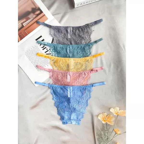 SweatyRocks Women's 5pack Floral Lace Adjustable Low Rise Comfy Underwear Thongs Panty Sets
