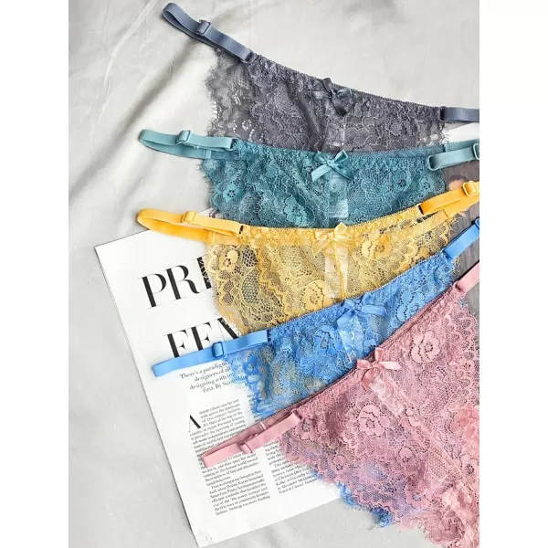 SweatyRocks Women's 5pack Floral Lace Adjustable Low Rise Comfy Underwear Thongs Panty Sets