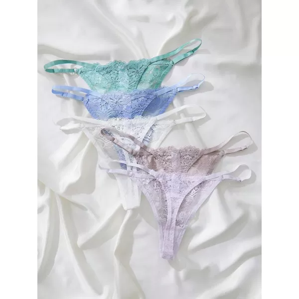 SweatyRocks Women's 5pack Floral Lace Adjustable Low Rise Comfy Underwear Thongs Panty Sets