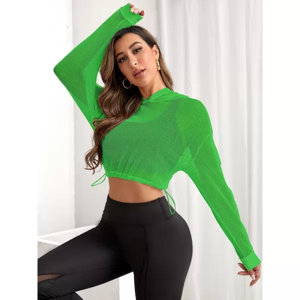 SweatyRocks Women's Activewear Long Sleeve Hollow Out Drawstring Hooded Sweatshirt Sports Crop Top