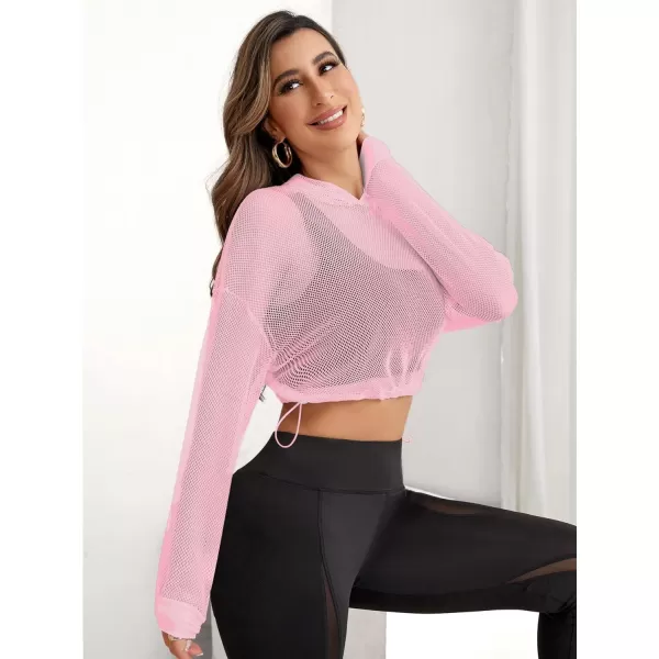 SweatyRocks Women's Activewear Long Sleeve Hollow Out Drawstring Hooded Sweatshirt Sports Crop Top
