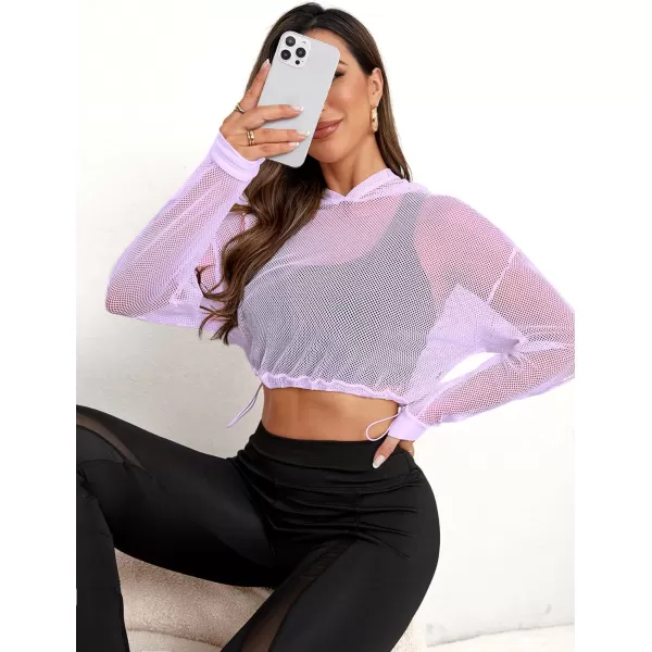 SweatyRocks Women's Activewear Long Sleeve Hollow Out Drawstring Hooded Sweatshirt Sports Crop Top