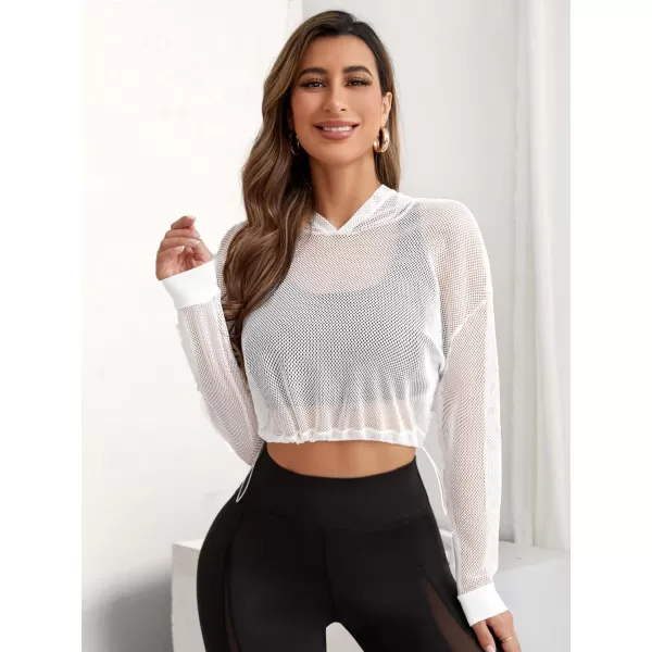 SweatyRocks Women's Activewear Long Sleeve Hollow Out Drawstring Hooded Sweatshirt Sports Crop Top