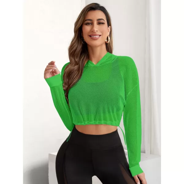 SweatyRocks Women's Activewear Long Sleeve Hollow Out Drawstring Hooded Sweatshirt Sports Crop Top