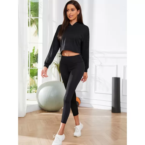 SweatyRocks Women's Activewear Long Sleeve Hollow Out Drawstring Hooded Sweatshirt Sports Crop Top