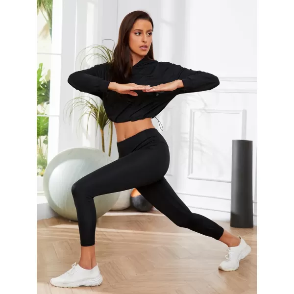 SweatyRocks Women's Activewear Long Sleeve Hollow Out Drawstring Hooded Sweatshirt Sports Crop Top