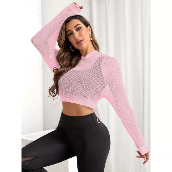 SweatyRocks Women's Activewear Long Sleeve Hollow Out Drawstring Hooded Sweatshirt Sports Crop Top