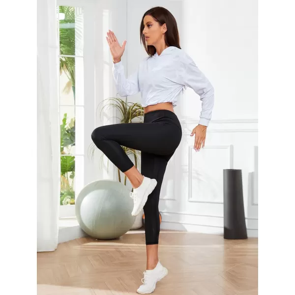 SweatyRocks Women's Activewear Long Sleeve Hollow Out Drawstring Hooded Sweatshirt Sports Crop Top