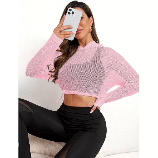 SweatyRocks Women's Activewear Long Sleeve Hollow Out Drawstring Hooded Sweatshirt Sports Crop Top