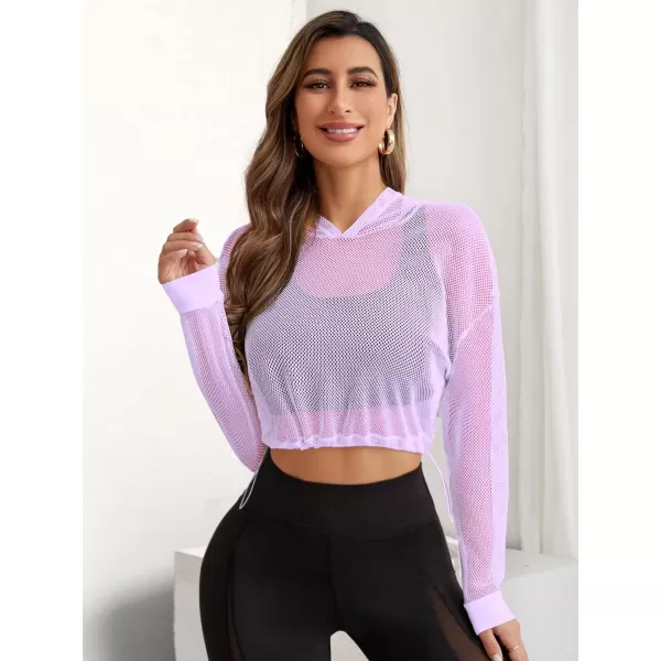 SweatyRocks Women's Activewear Long Sleeve Hollow Out Drawstring Hooded Sweatshirt Sports Crop Top