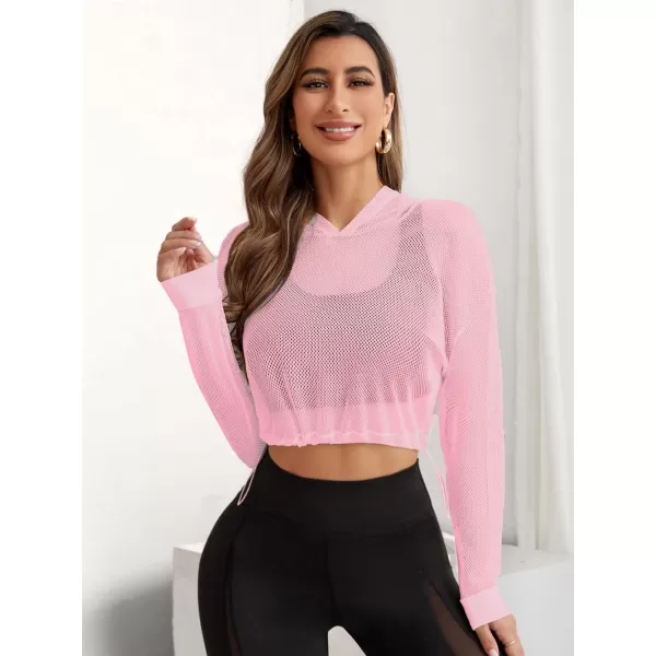 SweatyRocks Women's Activewear Long Sleeve Hollow Out Drawstring Hooded Sweatshirt Sports Crop Top