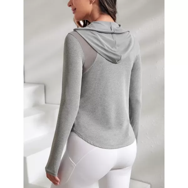 SweatyRocks Women's Activewear Long Sleeve Hooded Sweatshirt Sheer Mesh Running Workout Sports Top
