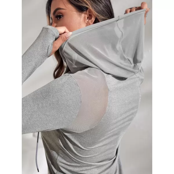 SweatyRocks Women's Activewear Long Sleeve Hooded Sweatshirt Sheer Mesh Running Workout Sports Top