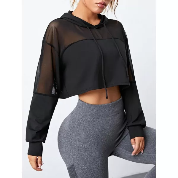 SweatyRocks Women's Activewear Long Sleeve Hooded Sweatshirt Sheer Mesh Running Workout Sports Top