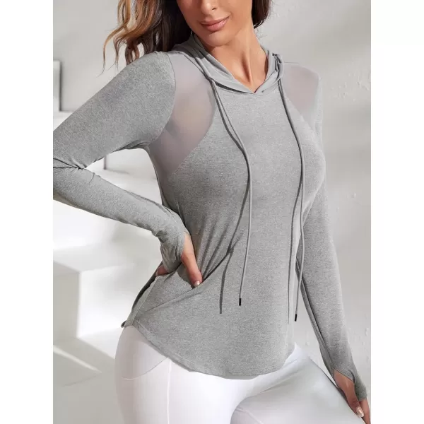 SweatyRocks Women's Activewear Long Sleeve Hooded Sweatshirt Sheer Mesh Running Workout Sports Top