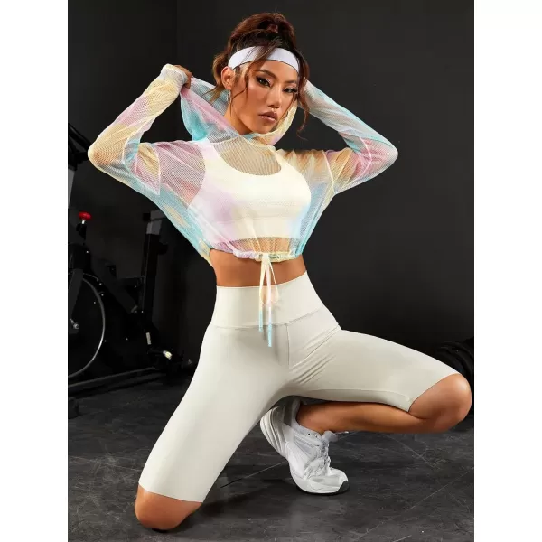 SweatyRocks Women's Activewear Long Sleeve Hooded Sweatshirt Sheer Mesh Running Workout Sports Top