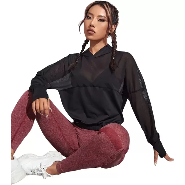 SweatyRocks Women's Activewear Long Sleeve Hooded Sweatshirt Sheer Mesh Running Workout Sports Top
