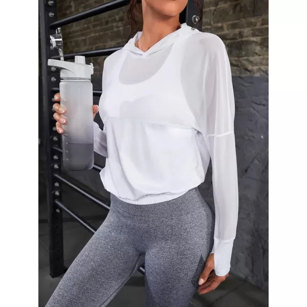 SweatyRocks Women's Activewear Long Sleeve Hooded Sweatshirt Sheer Mesh Running Workout Sports Top