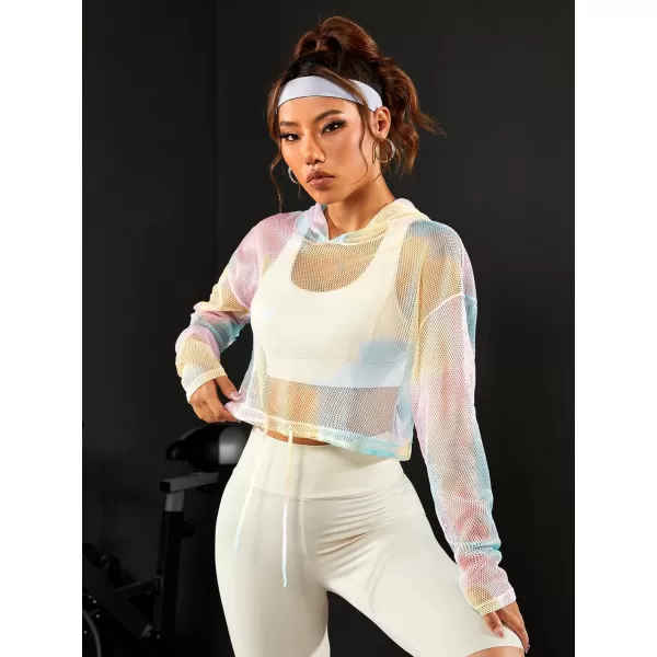 SweatyRocks Women's Activewear Long Sleeve Hooded Sweatshirt Sheer Mesh Running Workout Sports Top