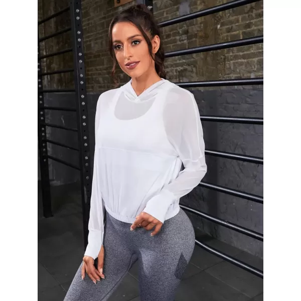 SweatyRocks Women's Activewear Long Sleeve Hooded Sweatshirt Sheer Mesh Running Workout Sports Top