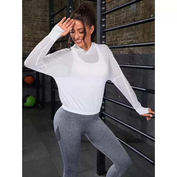 SweatyRocks Women's Activewear Long Sleeve Hooded Sweatshirt Sheer Mesh Running Workout Sports Top