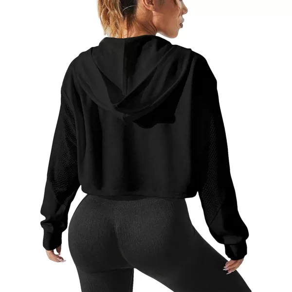 SweatyRocks Women's Activewear Long Sleeve Sheer Mesh Hooded Full Zip Sports Track Jacket