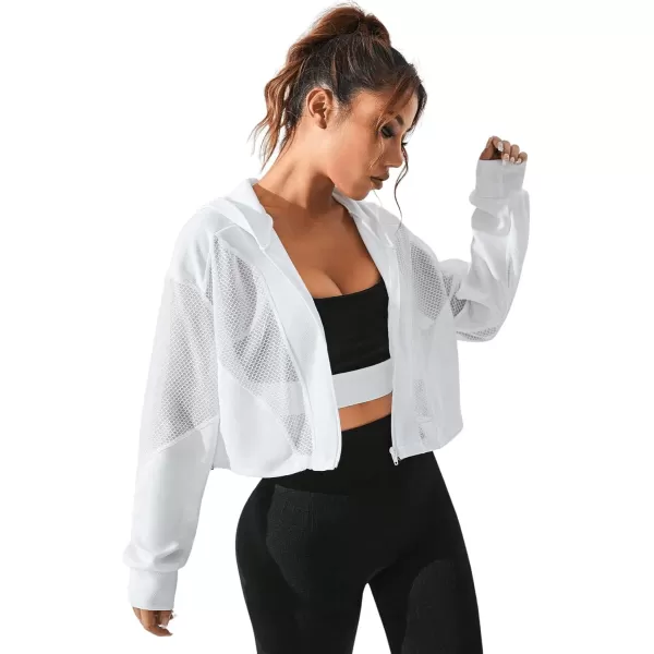SweatyRocks Women's Activewear Long Sleeve Sheer Mesh Hooded Full Zip Sports Track Jacket