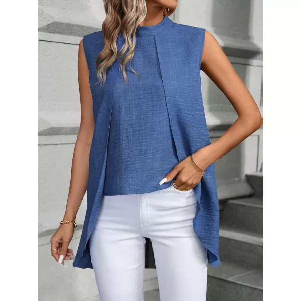 SweatyRocks Women's Asymmetrical Hem Sleeveless Blouse Mock Neck Shirts Top