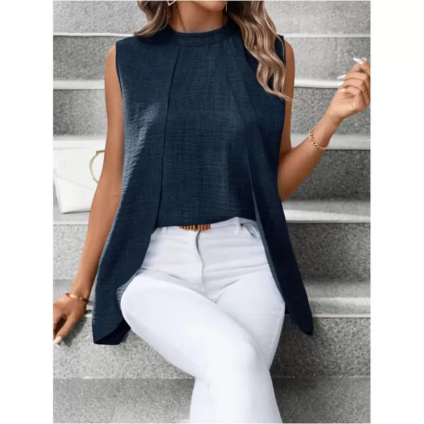 SweatyRocks Women's Asymmetrical Hem Sleeveless Blouse Mock Neck Shirts Top