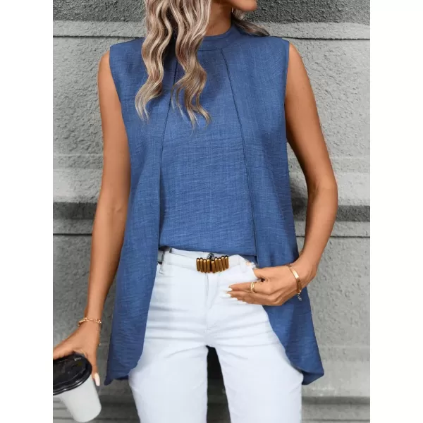 SweatyRocks Women's Asymmetrical Hem Sleeveless Blouse Mock Neck Shirts Top