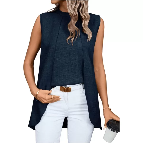 SweatyRocks Women's Asymmetrical Hem Sleeveless Blouse Mock Neck Shirts Top