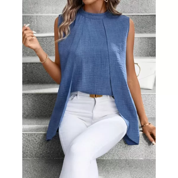 SweatyRocks Women's Asymmetrical Hem Sleeveless Blouse Mock Neck Shirts Top
