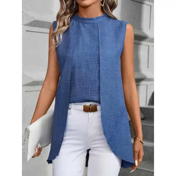 SweatyRocks Women's Asymmetrical Hem Sleeveless Blouse Mock Neck Shirts Top