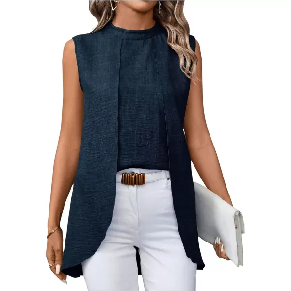 SweatyRocks Women's Asymmetrical Hem Sleeveless Blouse Mock Neck Shirts Top