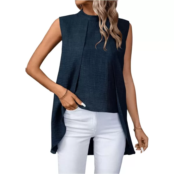 SweatyRocks Women's Asymmetrical Hem Sleeveless Blouse Mock Neck Shirts Top