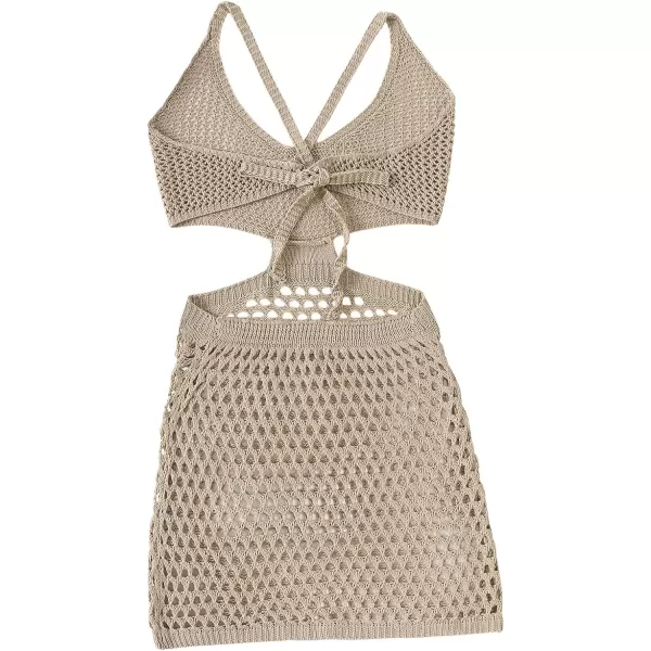 SweatyRocks Women's Backless Halter Dress Hollow Out Knit Beach Dresses Bathing Suit Cover Up