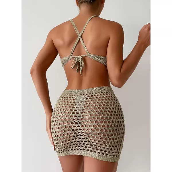 SweatyRocks Women's Backless Halter Dress Hollow Out Knit Beach Dresses Bathing Suit Cover Up