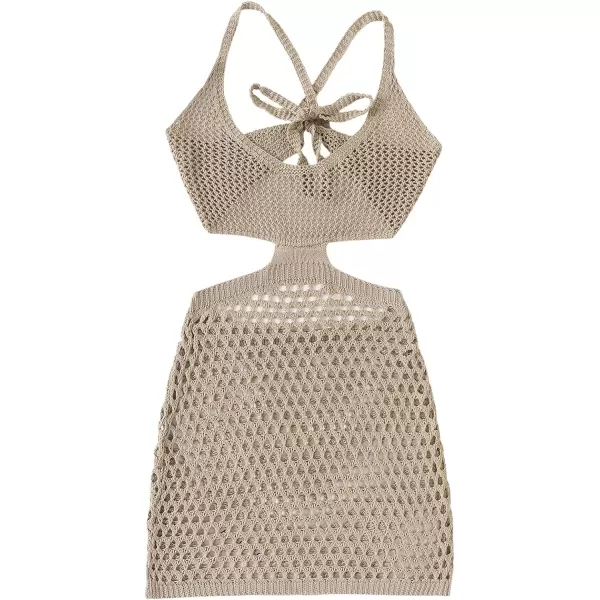SweatyRocks Women's Backless Halter Dress Hollow Out Knit Beach Dresses Bathing Suit Cover Up