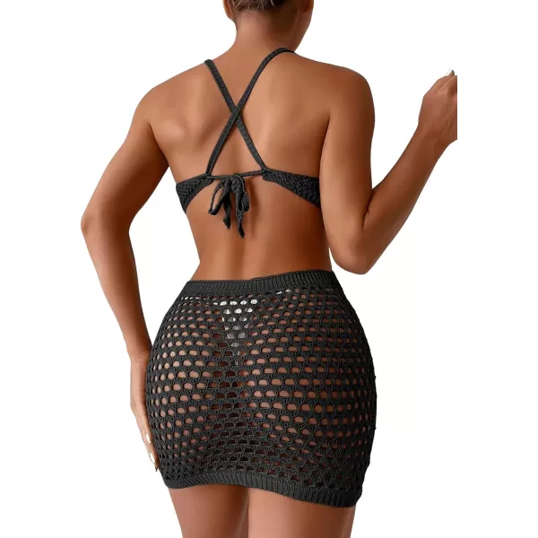 SweatyRocks Women's Backless Halter Dress Hollow Out Knit Beach Dresses Bathing Suit Cover Up