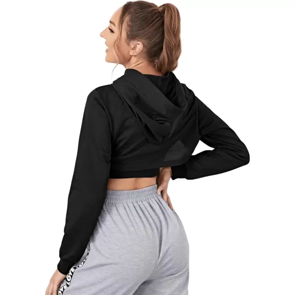 SweatyRocks Women's Basic Long Sleeve Drawstring Hoodie Crop Top Hooded Sweatshirt
