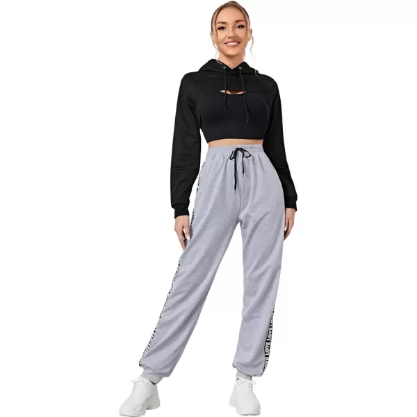 SweatyRocks Women's Basic Long Sleeve Drawstring Hoodie Crop Top Hooded Sweatshirt