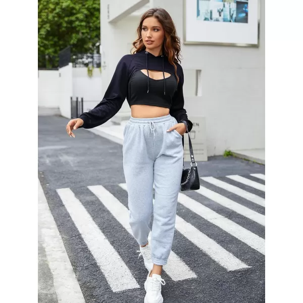 SweatyRocks Women's Basic Long Sleeve Drawstring Hoodie Crop Top Hooded Sweatshirt