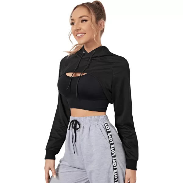 SweatyRocks Women's Basic Long Sleeve Drawstring Hoodie Crop Top Hooded Sweatshirt