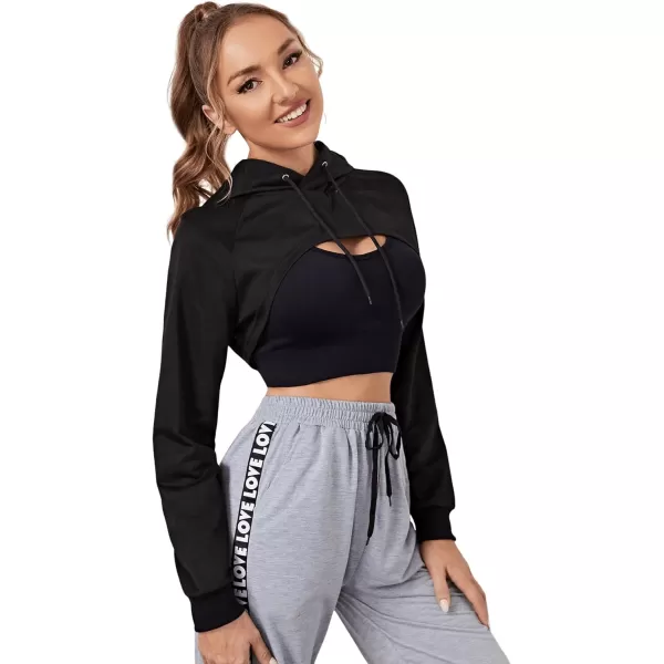 SweatyRocks Women's Basic Long Sleeve Drawstring Hoodie Crop Top Hooded Sweatshirt