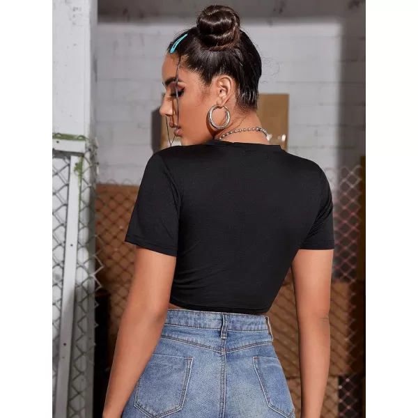 SweatyRocks Women's Basic Short Sleeve Scoop Neck Crop Top Casual Tee Tops