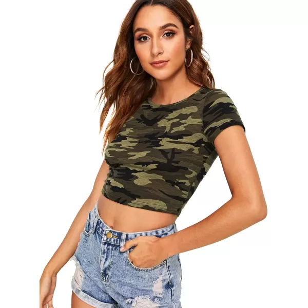 SweatyRocks Women's Basic Short Sleeve Scoop Neck Crop Top Casual Tee Tops