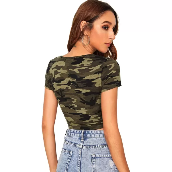 SweatyRocks Women's Basic Short Sleeve Scoop Neck Crop Top Casual Tee Tops